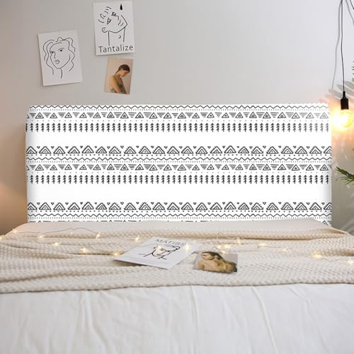 Treer Bett Kopfteil Bezug, Bettkopfteil Bezug, 3D-Geometrie Staubdicht Bettkopfteil Hussen, All-Inclusive Schutz Dekorativ für Schlafzimmer Bett Kopfteil (Weiß Bohemian,220cm) von Treer