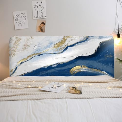 Treer Bett Kopfteil Bezug, Bettkopfteil Bezug, Abstrakt Drucken Staubdicht Bettkopfteil Hussen, All-Inclusive Schutz Dekorativ für Schlafzimmer Bett Kopfteil (Blau Gold 2,150cm) von Treer