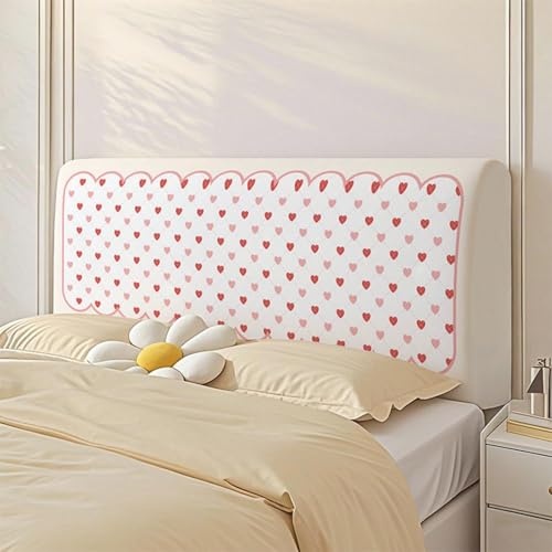 Treer Bett Kopfteil Bezug, Bettkopfteil Bezug, Cartoon Druck Staubdicht Bettkopfteil Hussen, All-Inclusive Schutz Dekorativ für Schlafzimmer Bett Kopfteil (Rote Herzen,150cm) von Treer