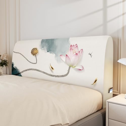 Treer Bett Kopfteil Bezug, Bettkopfteil Bezug, Chinesischer Stil Staubdicht Bettkopfteil Hussen, All-Inclusive Schutz Dekorativ für Schlafzimmer Bett Kopfteil (Lotus-Teich 1,120cm) von Treer