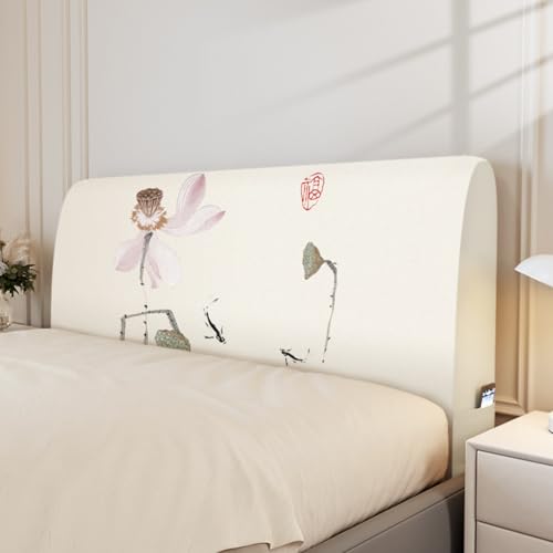 Treer Bett Kopfteil Bezug, Bettkopfteil Bezug, Chinesischer Stil Staubdicht Bettkopfteil Hussen, All-Inclusive Schutz Dekorativ für Schlafzimmer Bett Kopfteil (Lotus-Teich 2,150cm) von Treer