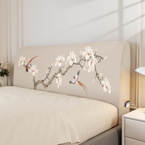 Treer Bett Kopfteil Bezug, Bettkopfteil Bezug, Chinesischer Stil Staubdicht Bettkopfteil Hussen, All-Inclusive Schutz Dekorativ für Schlafzimmer Bett Kopfteil (Weiße Blume,220cm) von Treer
