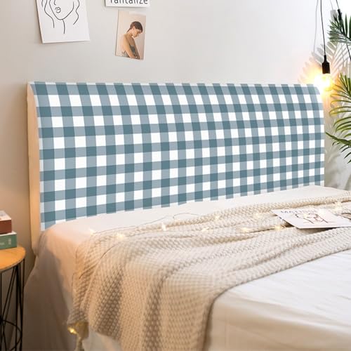 Treer Bett Kopfteil Bezug, Bettkopfteil Bezug, Karomuster Staubdicht Bettkopfteil Hussen, All-Inclusive Schutz Dekorativ für Schlafzimmer Bett Kopfteil (Dunkelgrau,220cm) von Treer