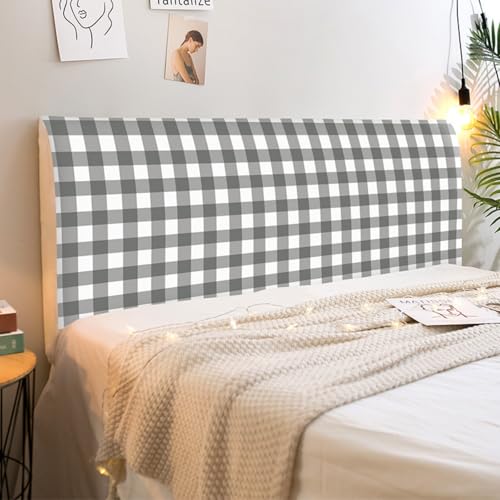 Treer Bett Kopfteil Bezug, Bettkopfteil Bezug, Karomuster Staubdicht Bettkopfteil Hussen, All-Inclusive Schutz Dekorativ für Schlafzimmer Bett Kopfteil (Grau,200cm) von Treer