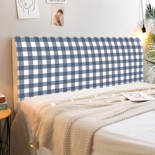 Treer Bett Kopfteil Bezug, Bettkopfteil Bezug, Karomuster Staubdicht Bettkopfteil Hussen, All-Inclusive Schutz Dekorativ für Schlafzimmer Bett Kopfteil (Grau Blau,220cm) von Treer