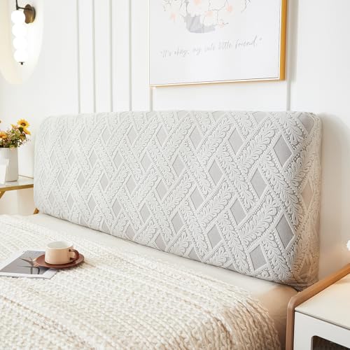 Treer Bett Kopfteil Bezug, Bettkopfteil Bezug, Weicher Jacquard Staubdicht Bettkopfteil Hussen, All-Inclusive Schutz Dekorativ für Schlafzimmer Bett Kopfteil (Hellgraue Weide,180cm) von Treer