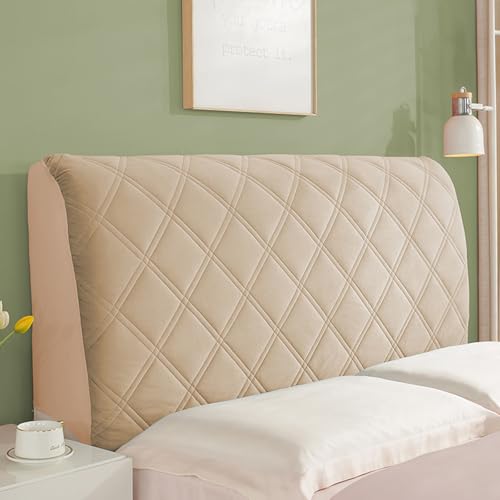 Treer Bett Kopfteil Bezug, Bettkopfteil Bezug, Weicher Strecken Staubdicht Bettkopfteil Hussen, All-Inclusive Schutz Dekorativ für Schlafzimmer Bett Kopfteil (Khaki Blöcke,210cm) von Treer