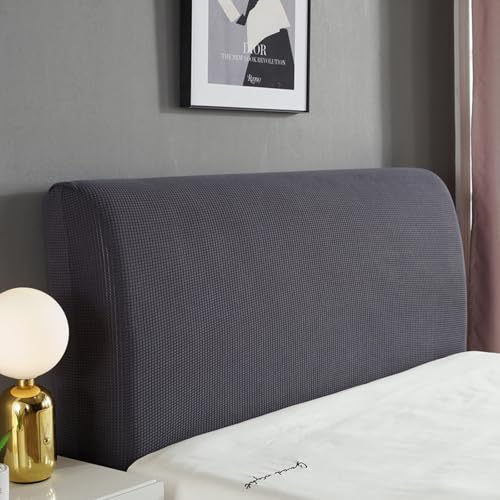 Treer Bett Kopfteil Bezug, Bettkopfteil Bezug Jacquard-Karo Staubdicht Bettkopfteil Hussen, Einfarbig All-Inclusive Schutz Dekorativ für Schlafzimmer Bett Kopfteil (Dunkelgrau,120cm) von Treer