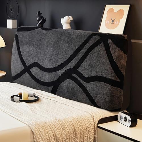 Treer Bett Kopfteil Bezug, Bettkopfteil Bezug Komfort Plüsch Staubdicht Bettkopfteil Hussen, All-Inclusive Schutz Dekorativ für Schlafzimmer Bett Kopfteil (Grau Streifen,150cm) von Treer