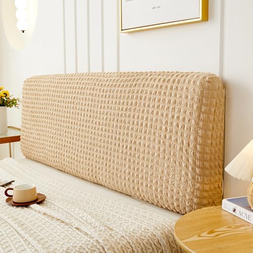 Treer Bett Kopfteil Bezug, Bettkopfteil Bezug Seersucker Staubdicht Bettkopfteil Hussen, Einfarbig All-Inclusive Schutz Dekorativ für Schlafzimmer Bett Kopfteil (Khaki,200cm) von Treer
