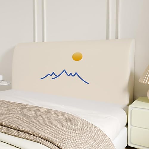 Treer Bett Kopfteil Bezug, Bettkopfteil Bezug Weicher Strecken, Bettkopfteil Hussen Staubdicht 3D, Dekorativ Schutz All-Inclusive für Schlafzimmer Bett Kopfteil (Beige,200cm) von Treer