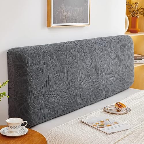 Treer Bett Kopfteil Bezug, Bettkopfteil Bezug Weicher Strecken Bettkopfteil Hussen Staubdicht Bananenblatt Dekorativ Schutz All-Inclusive für Schlafzimmer Bett Kopfteil (Dunkelgrau,220cm) von Treer