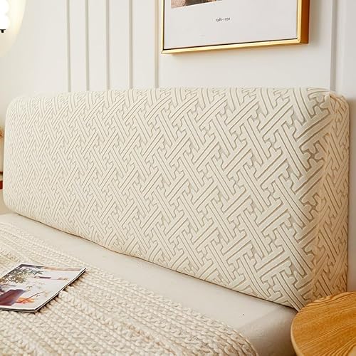 Treer Bett Kopfteil Bezug, Bettkopfteil Bezug Weicher Strecken Bettkopfteil Hussen Staubdicht Puzzle Dekorativ Schutz All-Inclusive für Schlafzimmer Bett Kopfteil (Beige,200cm) von Treer