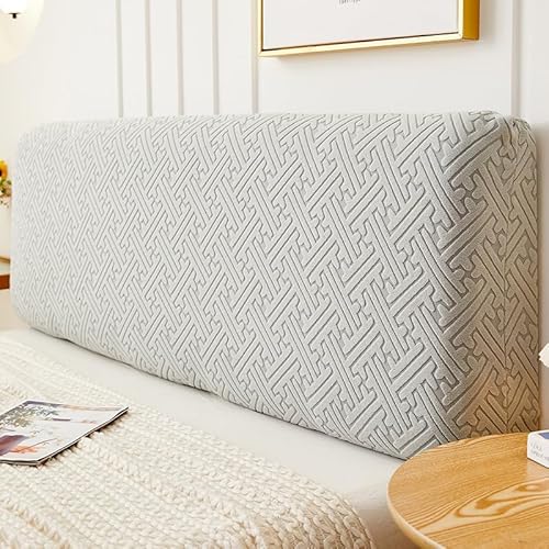 Treer Bett Kopfteil Bezug, Bettkopfteil Bezug Weicher Strecken Bettkopfteil Hussen Staubdicht Puzzle Dekorativ Schutz All-Inclusive für Schlafzimmer Bett Kopfteil (Hellgrau,220cm) von Treer
