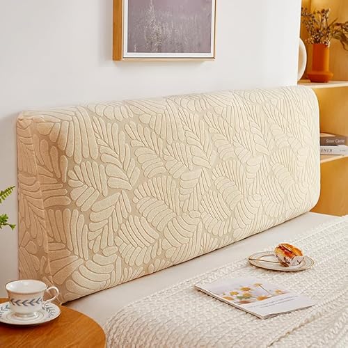 Treer Bett Kopfteil Bezug, Blattmuster Bettkopfteil Bezug, Weicher Strecken Staubdicht Bettkopfteil Hussen, All-Inclusive Schutz Dekorativ für Schlafzimmer Bett Kopfteil (Khaki,180cm) von Treer