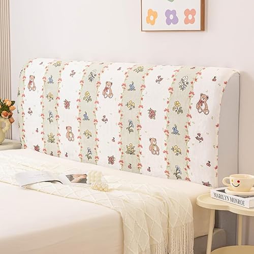 Treer Bett Kopfteil Bezug, Cartoon-Druck Bettkopfteil Bezug Samt Staubdicht Bettkopfteil Hussen, All-Inclusive Schutz Dekorativ für Schlafzimmer Bett Kopfteil (Grüner Garten,150cm) von Treer