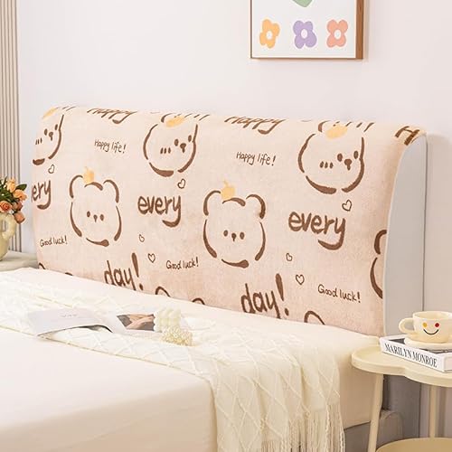 Treer Bett Kopfteil Bezug, Cartoon-Druck Bettkopfteil Bezug Samt Staubdicht Bettkopfteil Hussen, All-Inclusive Schutz Dekorativ für Schlafzimmer Bett Kopfteil (Rosa Bären,120cm) von Treer
