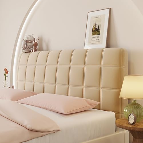 Treer Bett Kopfteil Bezug, Einfarbig Kariert Bettkopfteil Bezug, Strecken Staubdicht Bettkopfteil Hussen, All-Inclusive Schutz Dekorativ für Schlafzimmer Bett Kopfteil (Khaki L,120cm) von Treer