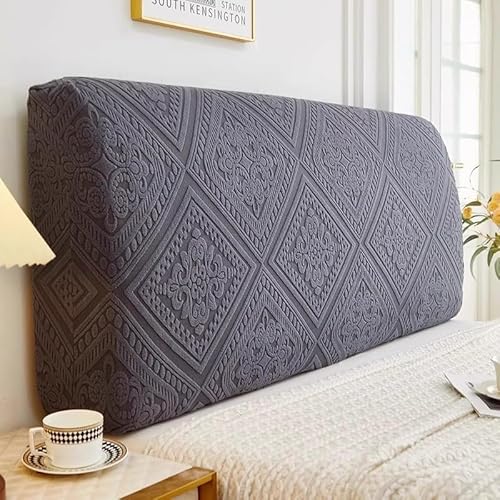 Treer Bett Kopfteil Bezug, Einfarbiger Bettkopfteil Bezug Jacquard Staubdicht Bettkopfteil Hussen, All-Inclusive Schutz Dekorativ für Schlafzimmer Bett Kopfteil (Klassisches Dunkelgrau,220cm) von Treer