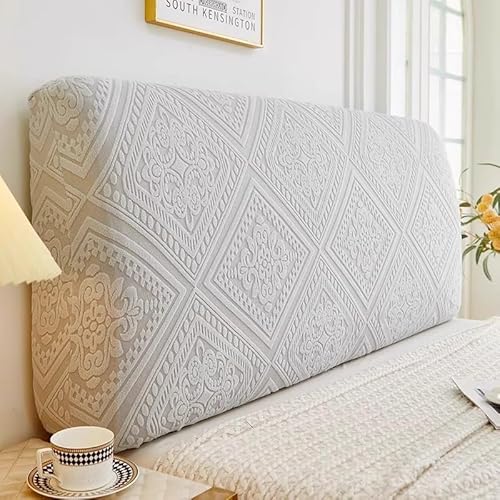 Treer Bett Kopfteil Bezug, Einfarbiger Bettkopfteil Bezug Jacquard Staubdicht Bettkopfteil Hussen, All-Inclusive Schutz Dekorativ für Schlafzimmer Bett Kopfteil (Klassisches Hellgrau,220cm) von Treer