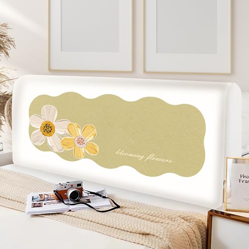 Treer Bett Kopfteil Bezug, Frühjahrsmuster Bettkopfteil Bezug, Weicher Strecken Staubdicht Bettkopfteil Hussen, All-Inclusive Schutz Dekorativ für Schlafzimmer Bett Kopfteil (Khaki,190cm) von Treer