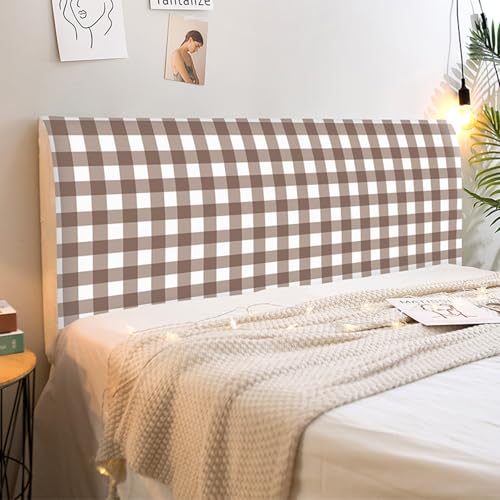 Treer Bett Kopfteil Bezug, Minimalistischer Style, Bettkopfteil Bezug, Weicher Strecken Staubdicht, All-Inclusive Schutz Dekorativ für Schlafzimmer Bett Kopfteil (Braun Plaid,200cm) von Treer