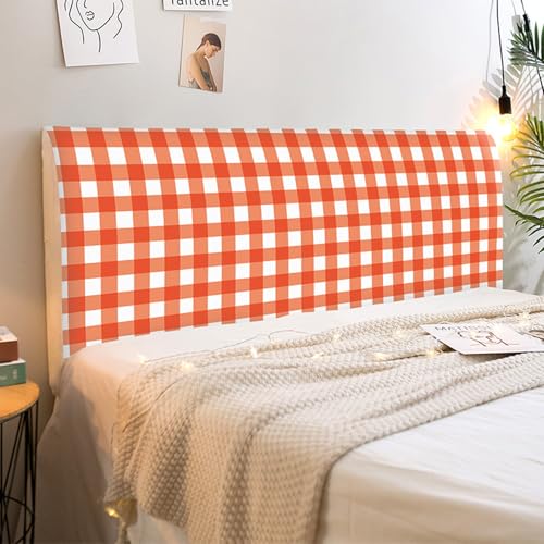 Treer Bett Kopfteil Bezug, Minimalistischer Style, Bettkopfteil Bezug, Weicher Strecken Staubdicht, All-Inclusive Schutz Dekorativ für Schlafzimmer Bett Kopfteil (Orange Plaid,200cm) von Treer