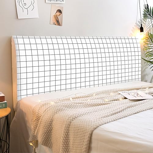 Treer Bett Kopfteil Bezug, Minimalistischer Style, Bettkopfteil Bezug, Weicher Strecken Staubdicht, All-Inclusive Schutz Dekorativ für Schlafzimmer Bett Kopfteil (Weiß Plaid,190cm) von Treer