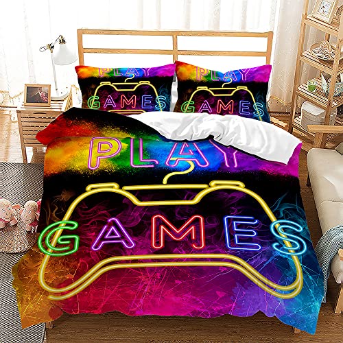 Treer Bettbezug Bettwäsche Set mit Kissenbezüge, Bettwäsche-Set mit Reißverschluss Bettbezug 3D Spiel Mikrofaser Weiche für Junge Kinder Einzelbett Doppelbett (135x200cm,Lila Flamme) von Treer