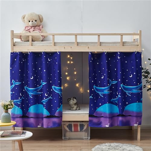 Treer Bettvorhang Hochbett Etagenbett, Blackout Vorhänge Staubdicht Betthimmel Hochbett Etagenbett Kinder Bettzelt Schlafsaal Bettvorhänge für Kinderzimmer (Top,Blauer Wal) von Treer