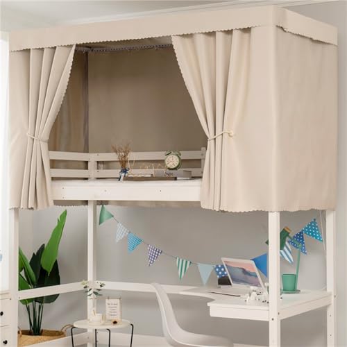 Treer Bettvorhang Hochbett Etagenbett, Blackout Vorhänge Staubdicht Betthimmel Hochbett Etagenbett Kinder Bettzelt Schlafsaal Bettvorhänge für Studentenwohnmein Kinderzimmer (Beige,1.2x2M) von Treer