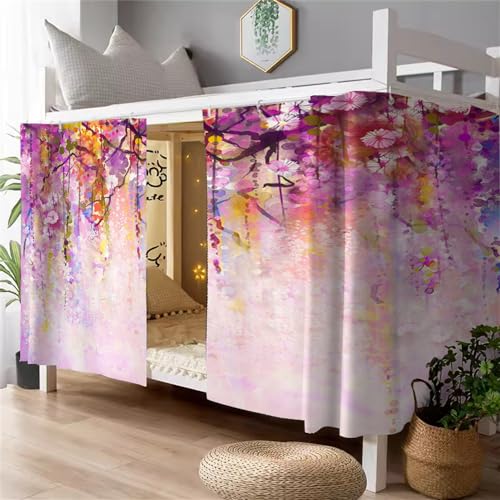 Treer Bettvorhang Hochbett Etagenbett Blackout Vorhänge Drucken Staubdicht Betthimmel Hochbett Kinder Bettzelt Schlafsaal Bettvorhänge (Glyzinienblüte,1,2 m x 2 m (2 Stück)) von Treer