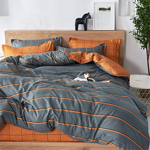 Treer Bettwäsche 150x200 cm 3 Teilig Mikrofaser, Bettwäsche-Sets mit 2 Kissenbezug 50x75 cm, Modern Streifen Kariert Bettbezüge, Bettbezug für Einzelbett mit Reißverschluss, Orange/Grau… von Treer