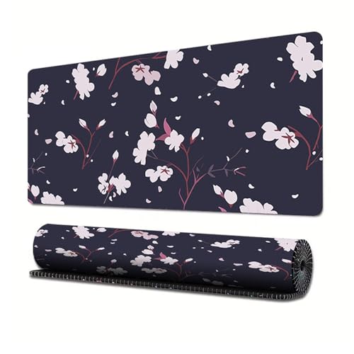 Treer Blumen Druck Gaming Mauspad, Mousepad mit Vernähte Kanten, Mauspad L/XL/XXL, rutschfeste Gummibasis Mousepad Gaming Mauspad Groß (800x300mm,Blütenblatt) von Treer