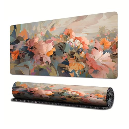 Treer Blumen Druck Gaming Mauspad, Mousepad mit Vernähte Kanten, Mauspad L/XL/XXL, rutschfeste Gummibasis Mousepad Gaming Mauspad Groß (800x300mm,Herbst) von Treer