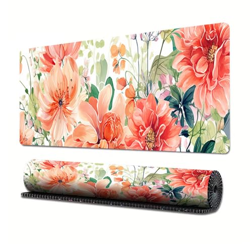 Treer Blumen Druck Gaming Mauspad, Mousepad mit Vernähte Kanten, Mauspad L/XL/XXL, rutschfeste Gummibasis Mousepad Gaming Mauspad Groß (Frühling,800x300mm) von Treer