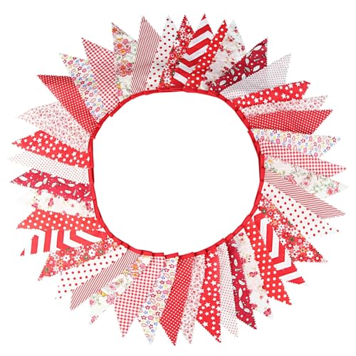 Treer Blumen Wimpelkette Stoff Kinderzimmer, 12M Wimpelkette Stoff Bunt Blumen - Hausbett Deko Mädchen & Jungen für Girlande Kinderzimmer Deko, Wanddeko and Outdoor (Rot) von Treer