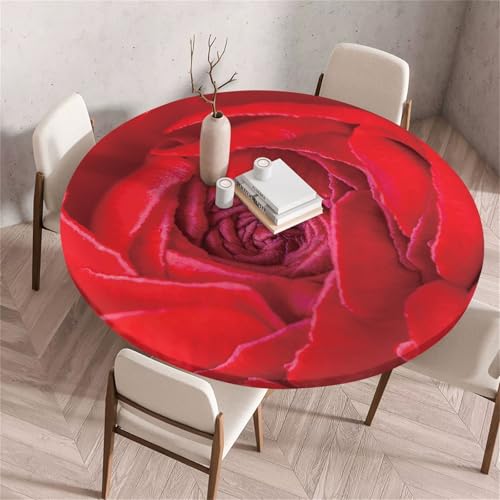 Treer Bunter Rosendruck Tischdecke Outdoor Rund, Lotuseffekt Tischdecke Abwaschbar Elastisch Rund Gartentischdecke, für Garten, Küche, Esstisch, Parteien Tischdecken (Blume,120cm) von Treer