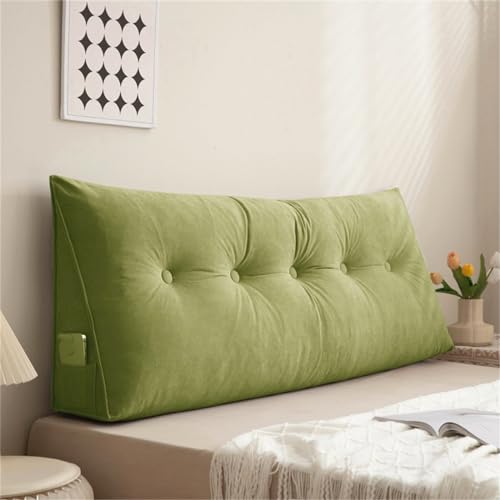 Treer Einfarbig Rückenkissen Lesekissen Keilkissen für Bett Sofa Samt Großes Lendenkissen Rückenlehne Dreieckigen Abnehmbarem Bezug Kopfteilkissen Bettkissen mit Seitenfach (80 * 50 * 20cm,Grün) von Treer