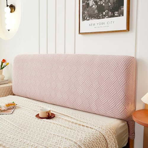 Treer Elastic Bed Headboard Cover, Single/King/Double Headboard Slipcover Dustproof Protector Cover Jacquard Bed Backrest Slipcover for Bedroom Bed Head Decor (Pink Stripe,150cm) von Treer