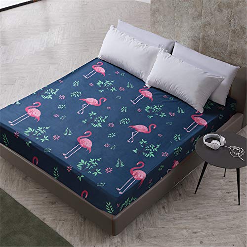 Treer Elegante Spannbettlaken mit Blumen Blatt Drucken, Weiche Atmungsaktivem Hochwertiges Mikrofaser Spannbetttuch,Tiefe Tasche,Verfügbar in verschiedenen Größen (180x200+25cm,Blauer Flamingo) von Treer