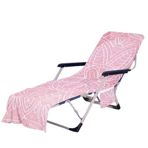 Treer Farbenfroher Mandala-Stil Sonnenliege,Gartenliege Abdeckung, Sonnenliege Auflage mit 2 Taschen,Gartenstuhl Auflage,Deckchair Auflagen für Schwimmbäder Strände Garten (Rosa,75x210cm) von Treer