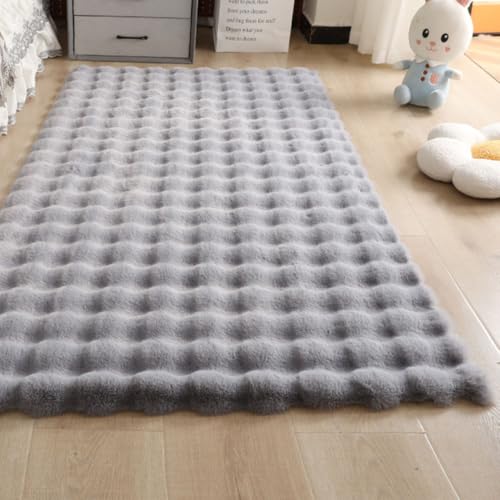 Treer Faux Lammfell Schaffell Teppich, Lammfellimitat Teppich Longhair Fell Optik Nachahmung Wolle Bettvorleger Kunstfell Dekofell Sofa Matte für Kinderzimmer (Grau,60 * 120cm) von Treer