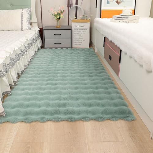 Treer Faux Lammfell Schaffell Teppich, Lammfellimitat Teppich Longhair Fell Optik Nachahmung Wolle Bettvorleger Kunstfell Dekofell Sofa Matte für Kinderzimmer (Grün,60 * 90cm) von Treer