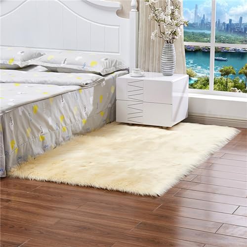 Treer Faux Wolle Teppich Wohnzimmer Flauschig, Soft Modern Area Rug Weich Shaggy Teppiche Hochflor Langflor rutschfest Fell Carpet für Schlafzimmer (120 * 180cm,Hellgelb) von Treer