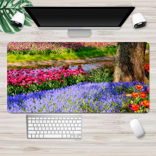 Treer Gaming Mauspad, Mousepad mit Vernähte Kanten, Mauspad L/XL/XXL, rutschfeste Gummibasis Mousepad Gaming, 3D Blumen Druck Mauspad Groß (Blumenmeer A,700x300mm) von Treer