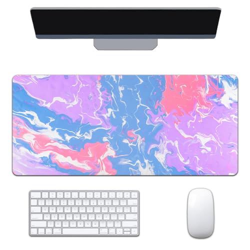 Treer Gaming Mauspad, Mousepad mit Vernähte Kanten, Mauspad L/XL/XXL, rutschfeste Gummibasis Mousepad Gaming, Mauspad Groß 3D Abstrakte Flüssigkeit Drucken (800x400mm,Pink Blau) von Treer