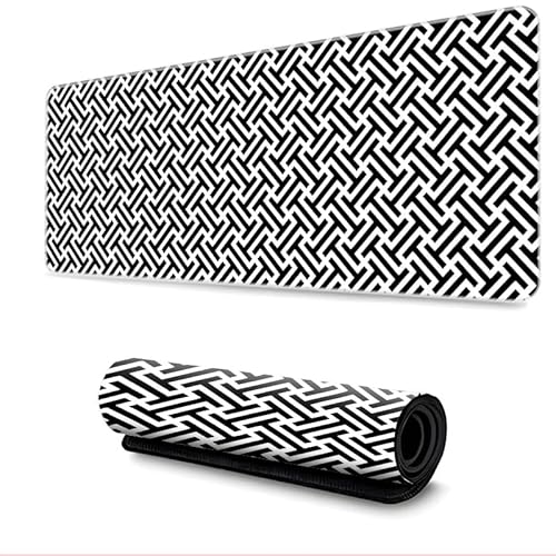 Treer Gaming Mauspad Unregelmäßige Form, Mousepad mit Vernähte Kanten, Mauspad L/XL/XXL, rutschfeste Gummibasis Mousepad Gaming, Familie und Büro Mauspad Groß (Schwarz-Weiss,600x300mm) von Treer