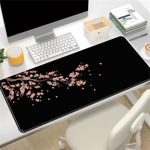 Treer Gaming Mauspad XXL/XL, Groß Schreibtischunterlage Großes Mousepad Gaming PC Schreibtisch Matte Desk Mat Vernähte Kanten für Büro, Tastatur, Laptop (400 * 900 * 3mm,Kirschblüte 4) von Treer