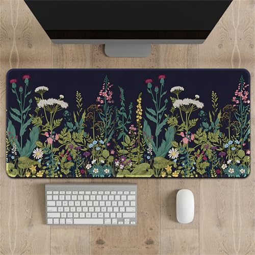 Treer Gaming Mauspad XXL/XL, Groß Schreibtischunterlage Großes Mousepad Gaming PC Schreibtisch Matte Desk Mat Vernähte Kanten für Büro, Tastatur, Laptop (Krautige Pflanze,300 * 800 * 2mm) von Treer